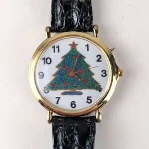 Vintage Green Leather Christmas Tree Watch